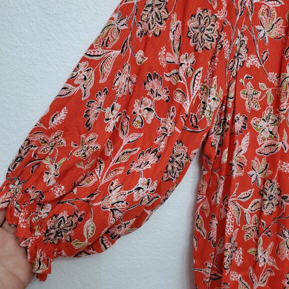 Democracy Poppy Red Multi Print 3/4 Sleeve Button Down Women's Top Size 2X - Picture 7 of 16